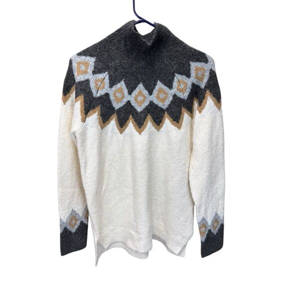 Abercrombie & Fitch Nordic Fair Isle Sweater White Gray Size S Soft Cozy Warm - Picture 2 of 9